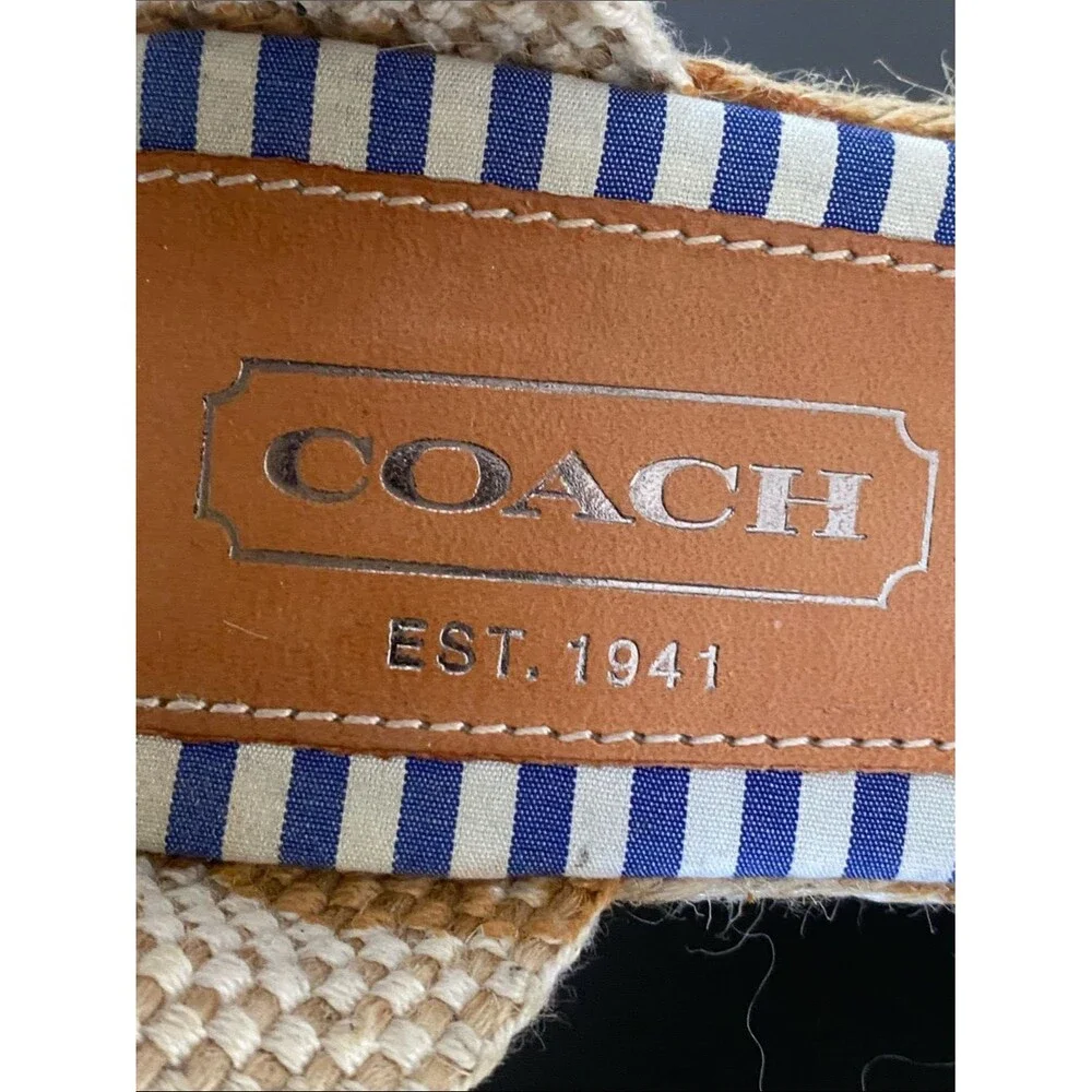 Coach Patchwork Espadrille Wedges Multicolor Sz 7R Logo Floral Coastal Preppy
